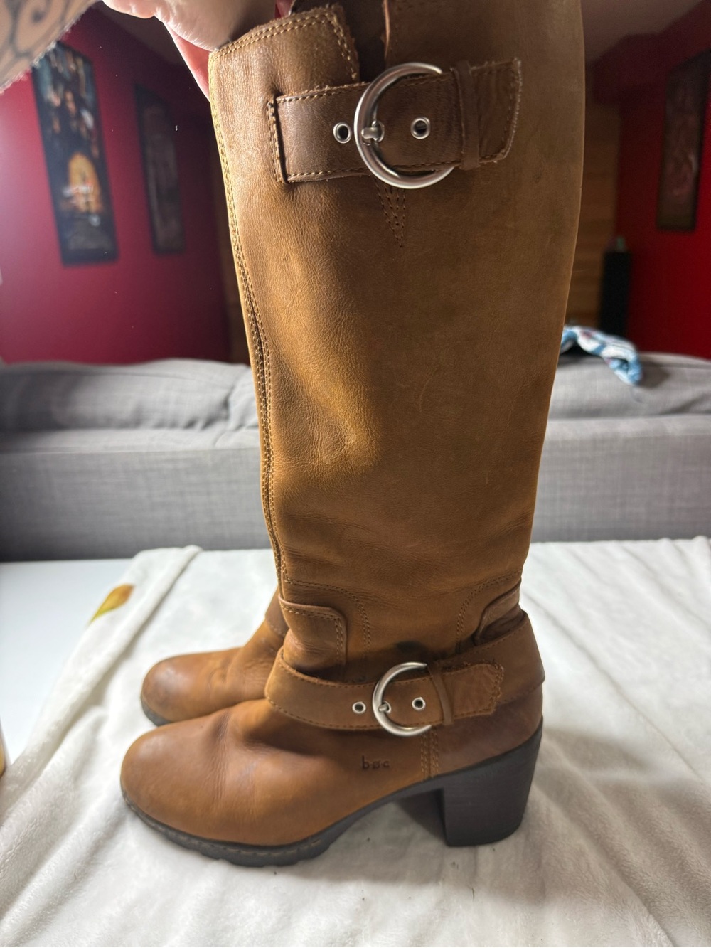 b.o.c. Born Concept Brown Leather Tall Riding Boots Buckle Women’s Size 9
